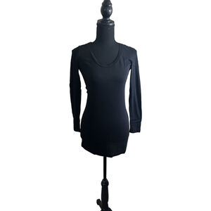Bobi Los Angeles Lightweight Black Long Sleeve Scoop Tunic Neck Top, XS NWT